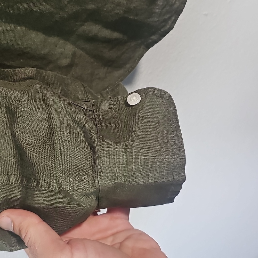 Baird Mcnutt 100% Linen Olive Green Button-Up Shirt. - Picture 6 of 7
